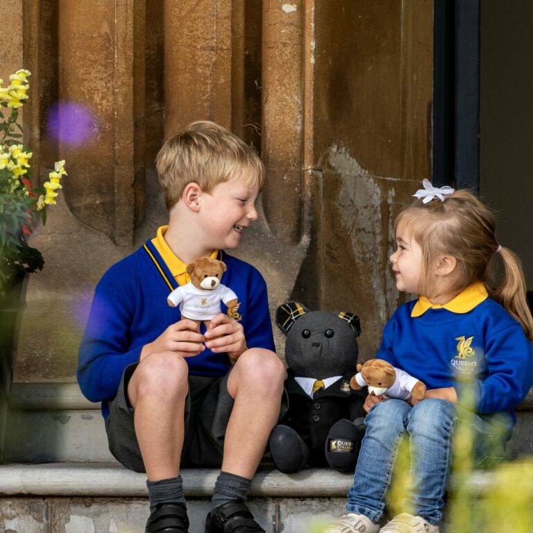 Pre-Prep pupils holding a teddy bear
