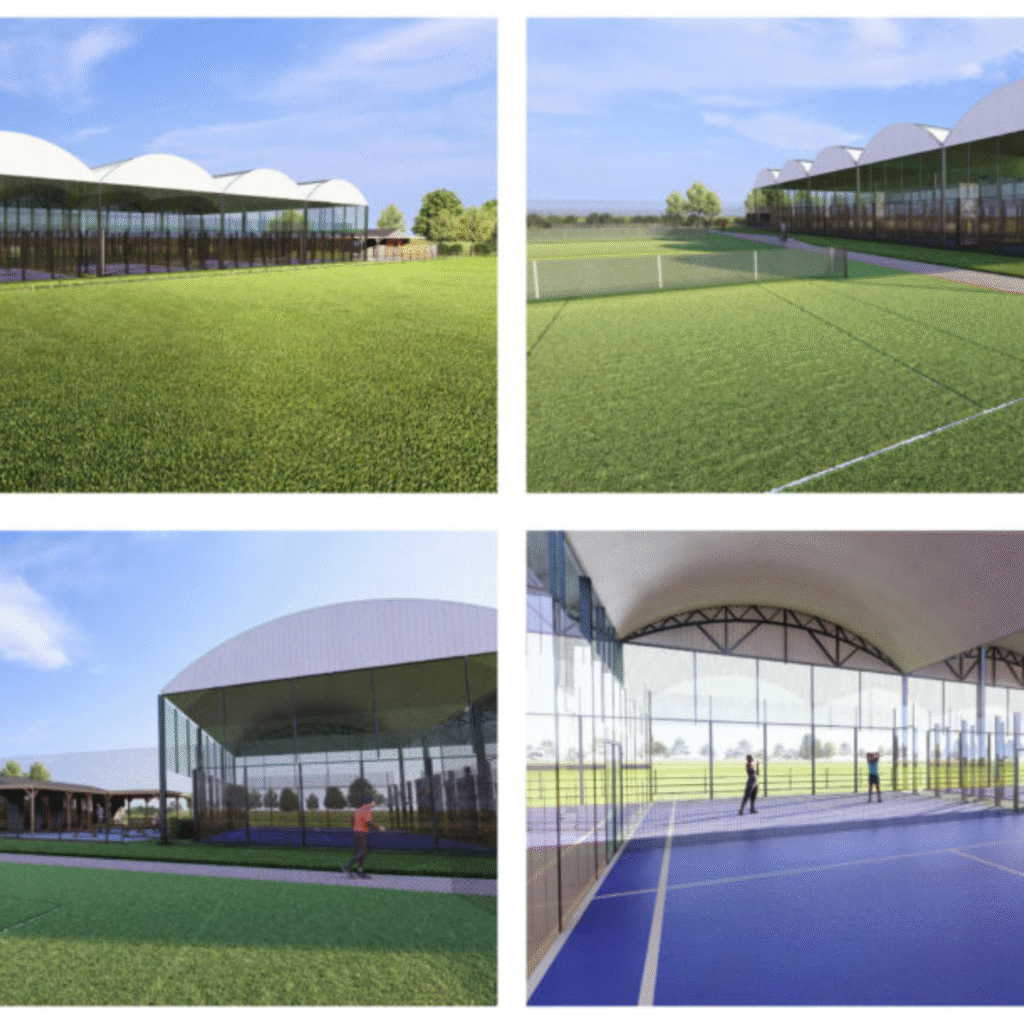 An architects drawing of the Queen's College Padel Courts